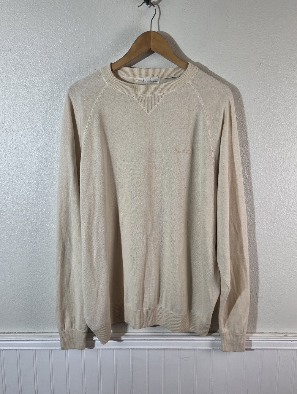 Vintage TSE Collection Cashmere Silk Sweater XL Cream Sinatra Embroidered Golf